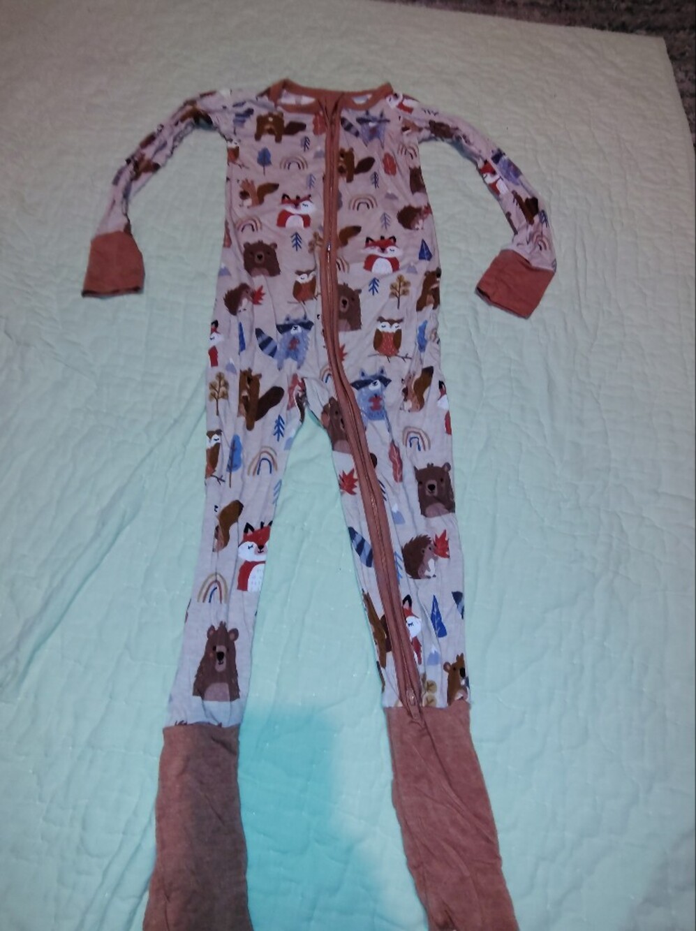 Little Sleepies Woodland Animal Footed Pajamas with Rust Trim
